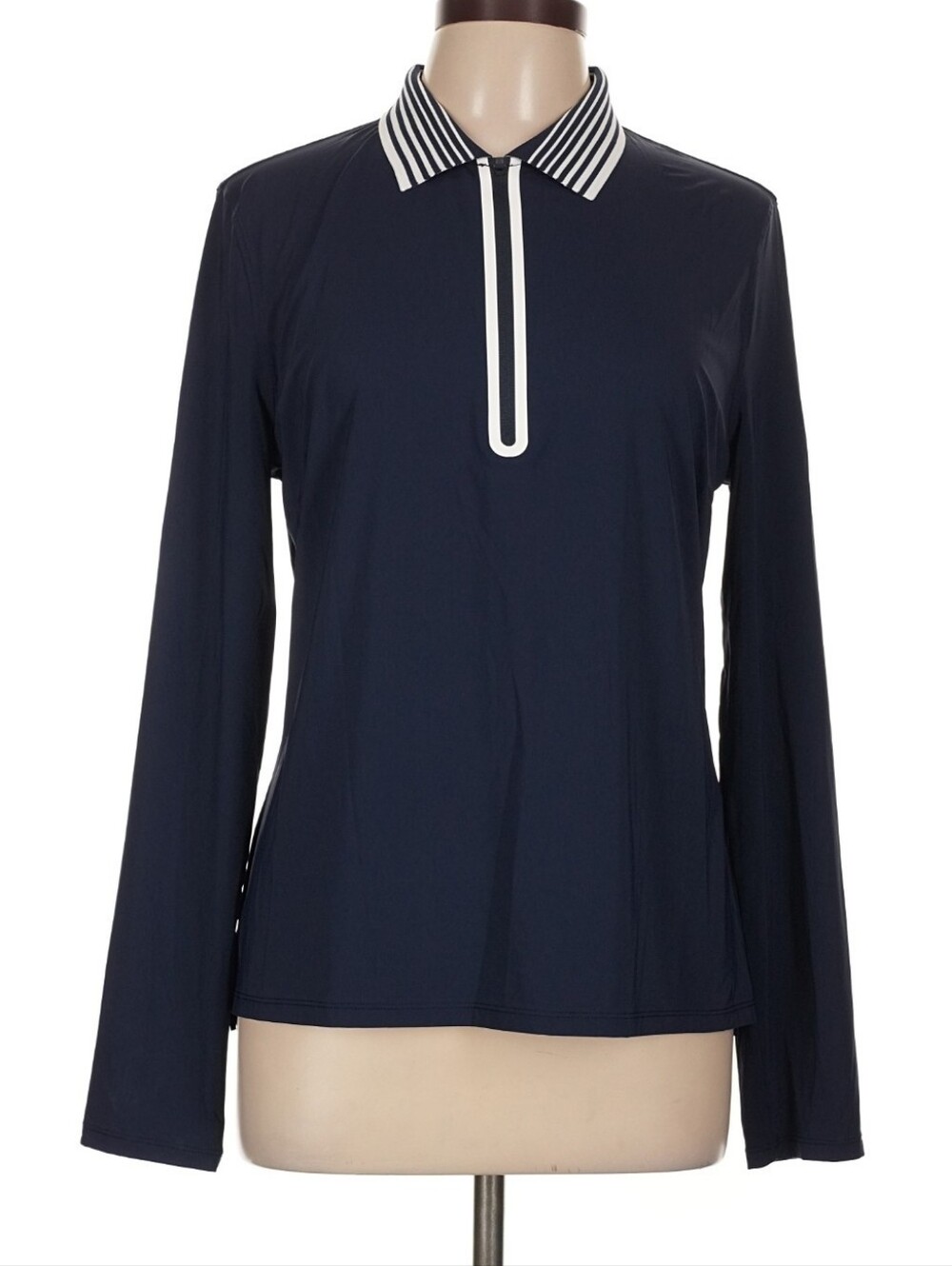 NWT G/FORE Navy Long-Sleeve Polo with White-Trim Zip